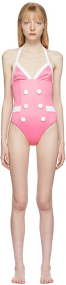Balmain Pink Barbie Edition Button One-Piece Swimsuit