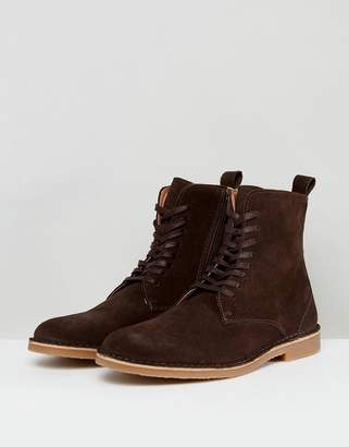 Selected Royce Suede Lace Up Boots In Brown
