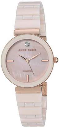 Anne Klein Anne Klein Women's AK/3392LPRG Diamond-Accented Rose Gold-Tone and Light Pink Ceramic Bracelet Watch