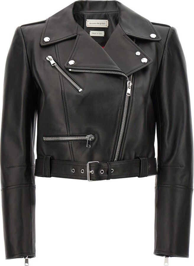 Alexander McQueen Cropped Zipped Leather Biker Jacket
