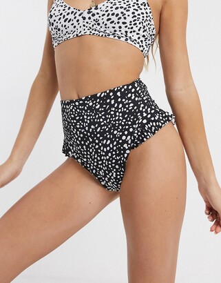 ASOS DESIGN mix and match high waist frill bikini bottom in black mono spot  print - ShopStyle Two Piece Swimsuits