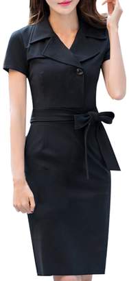 Retro Chic JiaYou Women's Solid Lapel Knee Length Career Office Tunic Dress