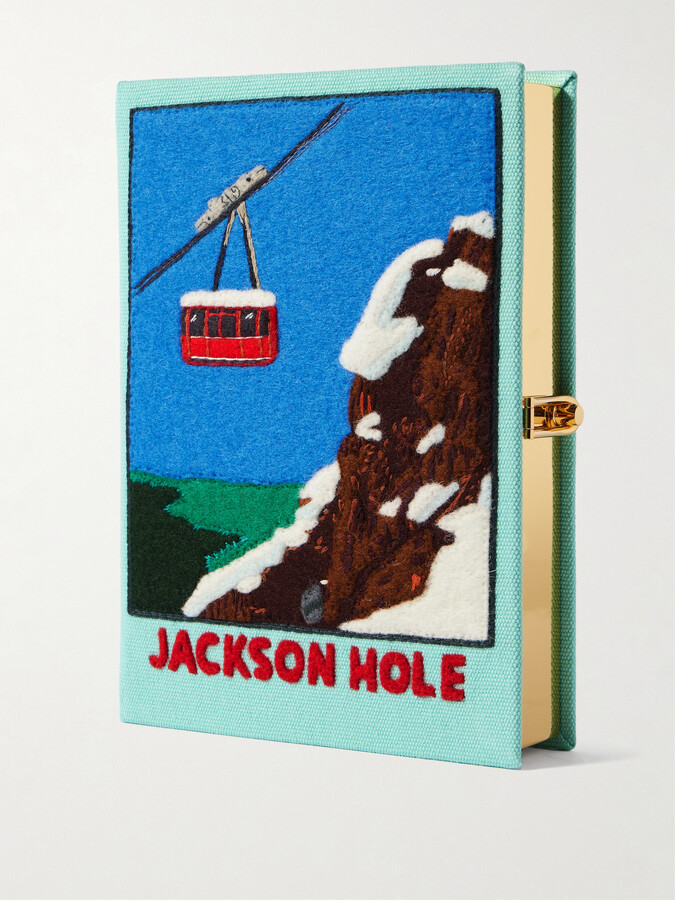 Olympia Le-Tan Jackson Hole Embroidered Appliquéd Canvas Clutch - Blue