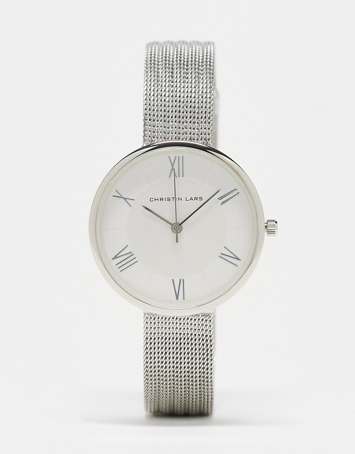 Christin Lars mesh strap watch with numeral dial in silver ShopStyle