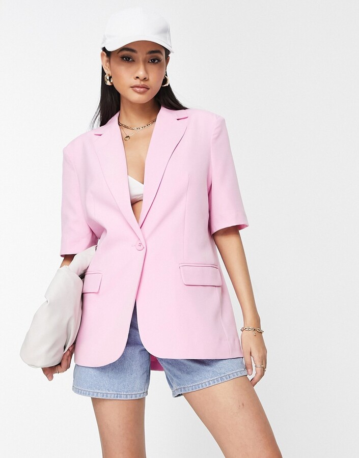 Vero Moda tailored suit blazer with short sleeves in pink - ShopStyle