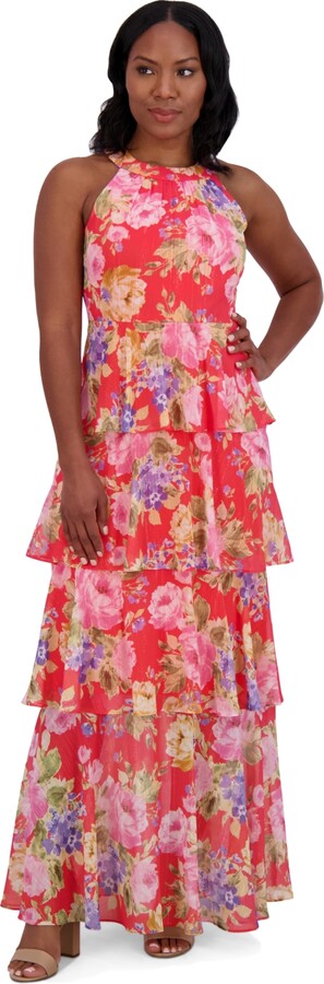 Plus Size Jessica Howard Floral Print Maxi Dress Jessica Howard Plus Size Floral-print Belted Flutter-sleeve Dress