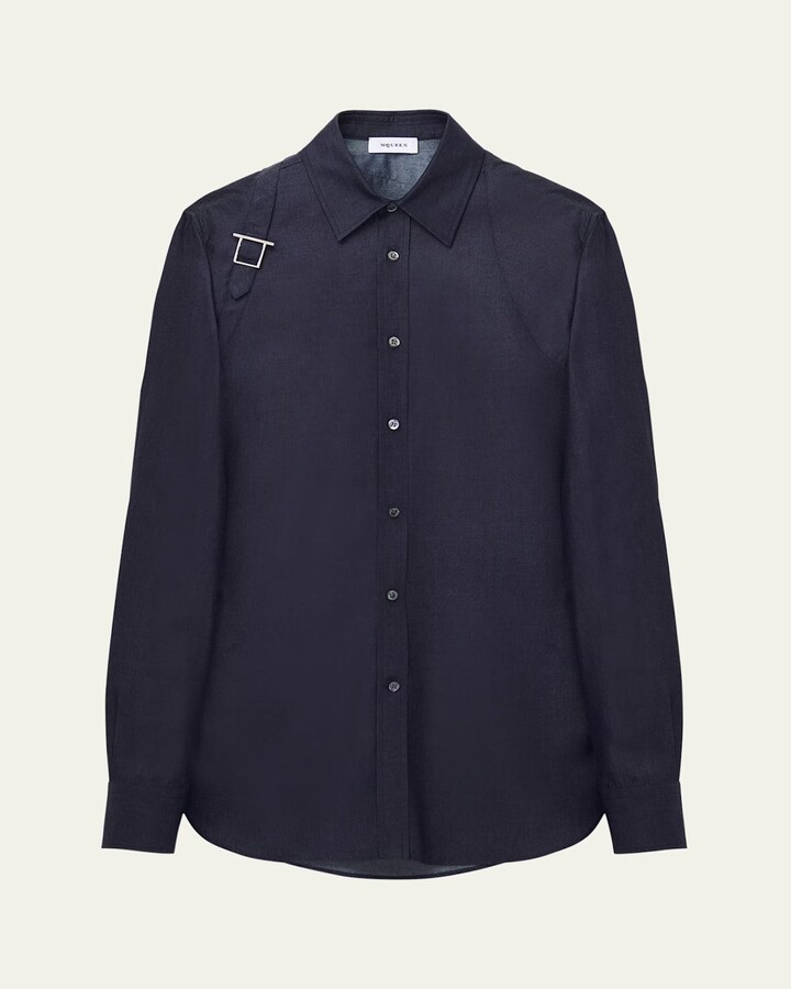 Alexander McQueen Men's T-Bar Harness Denim Shirt