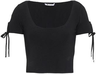 Alexander Wang Alexanderwang.t Bow-detailed Cropped Stretch-knit Top