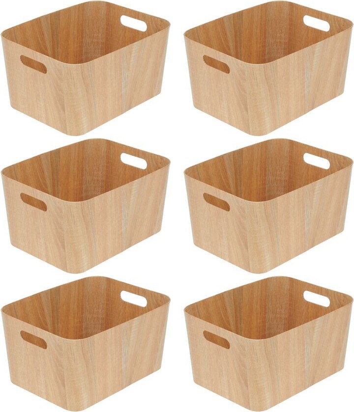 mDesign Wood Grain Kitchen Food Storage Bin with Handles, 16 x 12 x 8