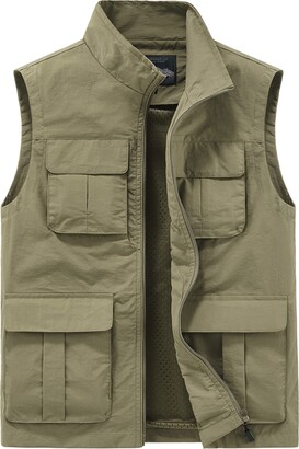 Mens Utility Gilet Waistcoat Vest Sleeveless Jacket Multi-Pockets Cargo  Casual