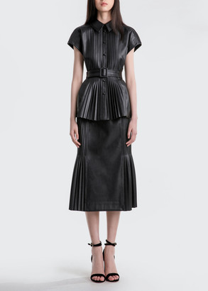 Huishan Zhang Rowan Belted Pleated Faux-Leather Top