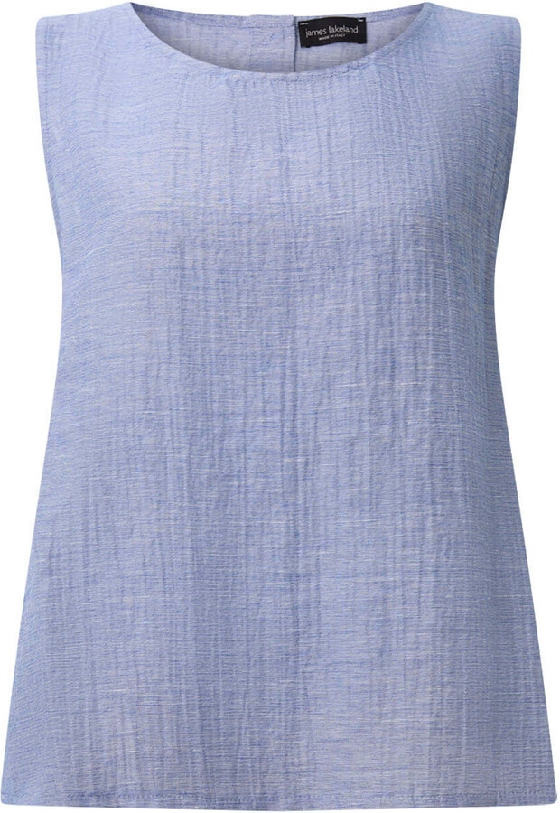 James Lakeland Blue Sleeveless Back Button Top