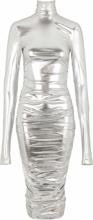 Silver Metallic Long Sleeve Dress | Shop the world's largest collection of  fashion | ShopStyle
