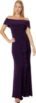 Thumbnail for your product : Xscape Evenings Long Ity Off-the-Shoulder Side Ruched (Plum) Women's Dress
