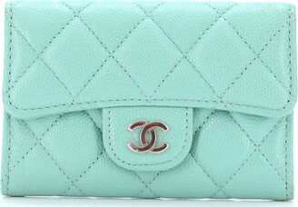 Chanel Classic Quilted Card Holder Tiffany Blue Caviar Gold Hardware