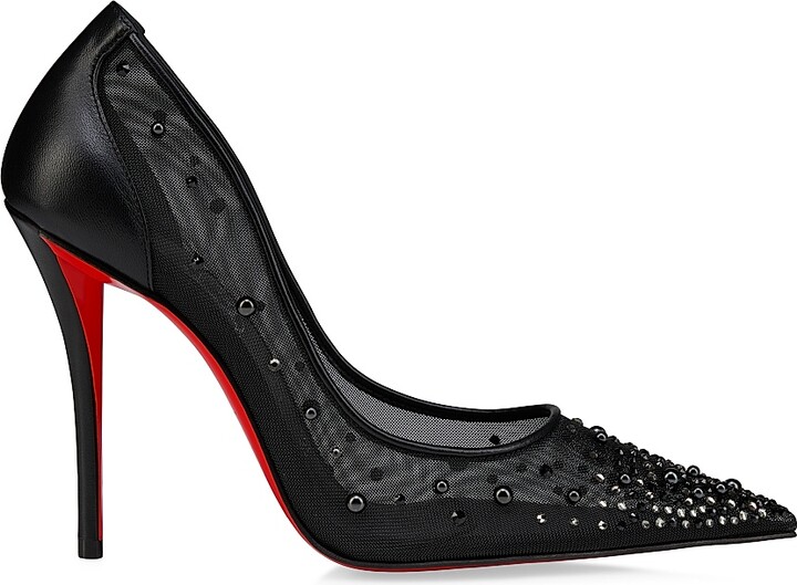 Christian Louboutin Women's Miss Z Degrastrass 100MM Perla Mesh Leather Strass Pumps - Black - Size 4