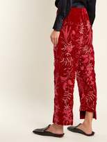 Thumbnail for your product : By Walid Meera Floral Embroidered Silk Velvet Trousers - Womens - Red