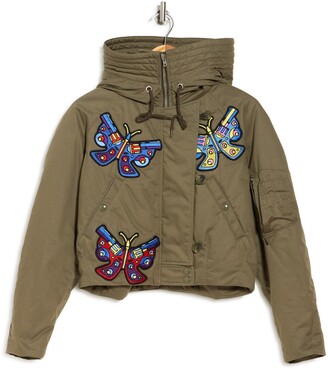 Jeremy Scott Butterfly Patch Hooded Crop Jacket