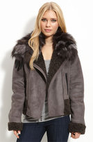 Thumbnail for your product : Laundry by Shelli Segal Faux Shearling Jacket with Fox Fur Trim