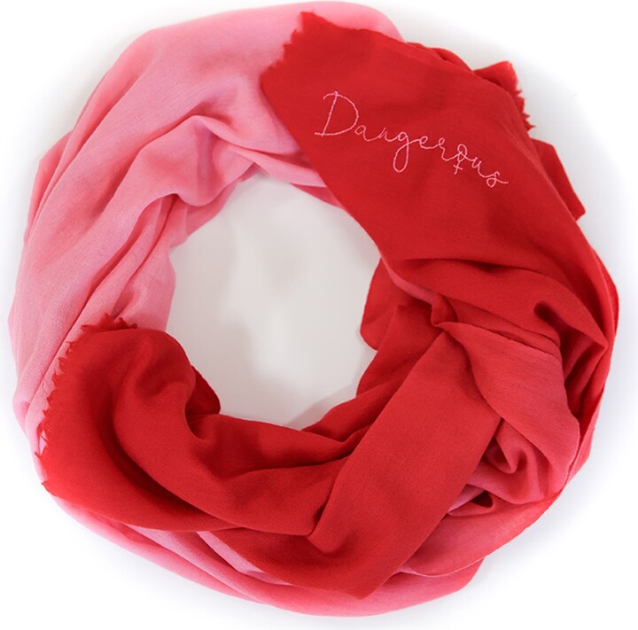 Zenzee Embroidered Cashmere Pashmina Scarf - Red Pink Ombré