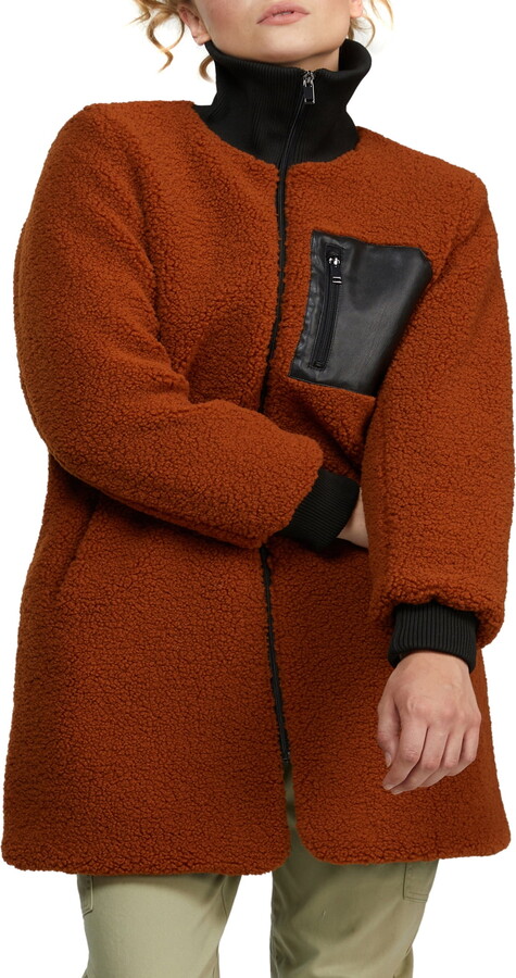 NVLT Women’s Long Faux Shearling Coat with Trim