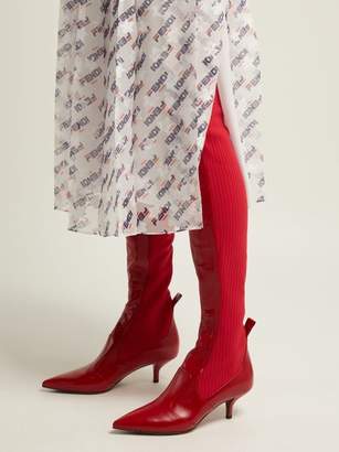 Fendi Rockoko Leather And Ribbed-knit Boots - Womens - Red