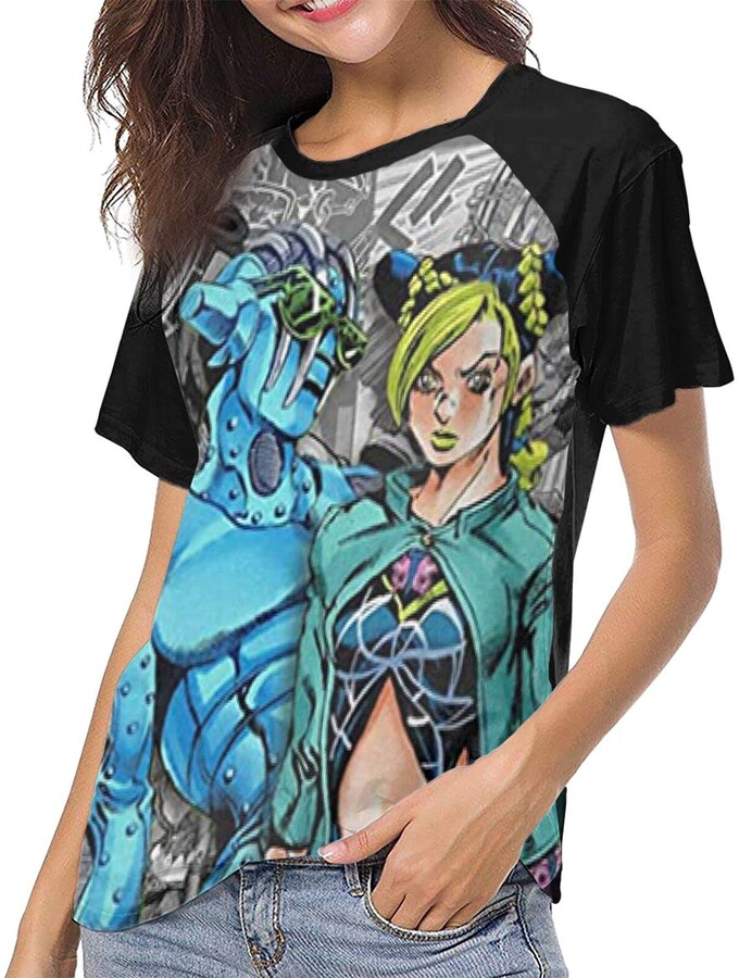 DCEGasc Women's JoJo's Bizarre Adventure Jolyne Cujoh Baseball TShirt Round Neck Raglan Short