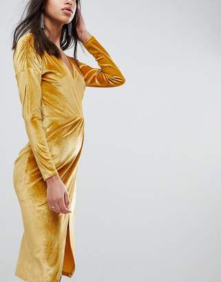 ASOS Design Gold Velvet Wrap Midi Dress