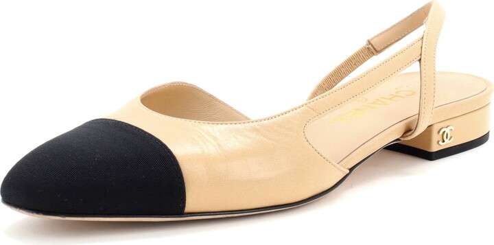 Chanel Women's Cap Toe CC Slingback Flats Leather