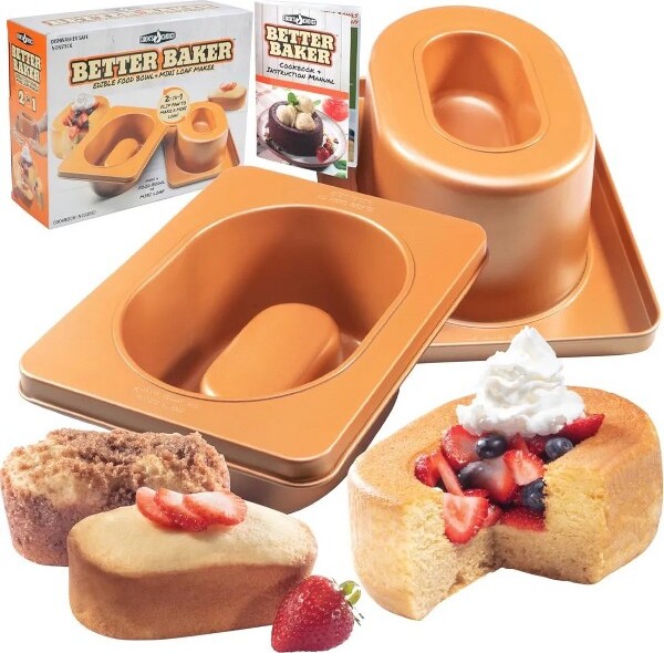 Cooks Choice Cook'sChoice2-In-1BetterBakerEdibleFoodBowl&MiniLoafMakerwRecipeCookbook-XLBowl&Cake-Double-SidedStainlessSteelNon-StickPan