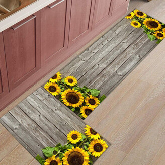 Sunflower 55" Runner Rug with Nonslip Back Side Floral Floor Accent