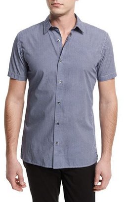 Vince Melrose Chevron-Print Jacquard Short-Sleeve Shirt, Blue