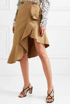 Thumbnail for your product : Self-Portrait Asymmetric Ruffled Cotton-canvas Skirt - Camel