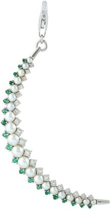 Artisan 18K Yellow Gold Moon Crescent Pearl, Emerald & Diamond Pendant