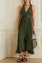Thumbnail for your product : CARAVANA Ayim Open-back Leather-trimmed Cotton-gauze Midi Dress - Army green - One size