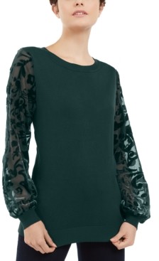 INC International Concepts Velvet Burnout-Sleeve Sweater, Created for Macy's