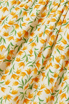 Loretta Caponi Bianca Ruffled Smocked Floral-print Cotton-voile Midi Dress - Yellow