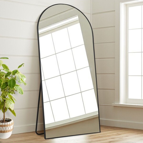 Muselady Arched Black Floor Mirror,71x 31.5 Black Aluminum Finish Large