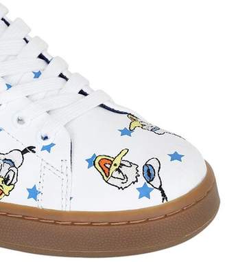 Donald Duck Embroidered Leather Sneakers