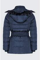 Thumbnail for your product : Select Fashion Fashion Navy Belted Fur Lined Padded Jacket - size 10