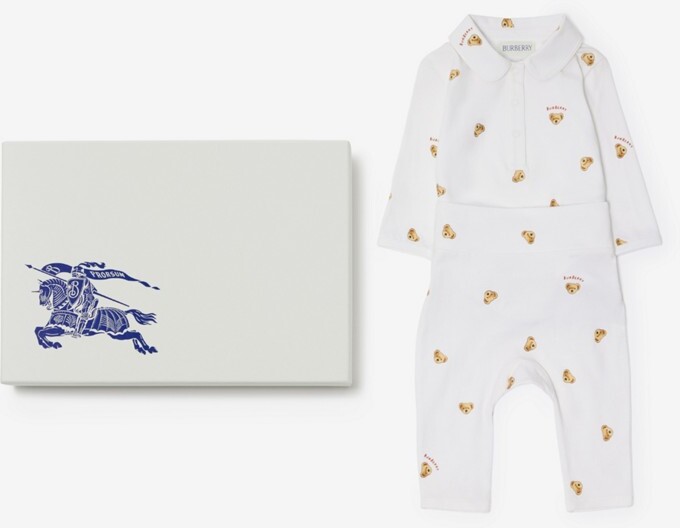 Burberry Childrens Thomas Bear Stretch Cotton Two-piece Baby Gift Set Size: 9M