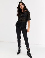 Thumbnail for your product : Pieces lace peplum short sleeve top