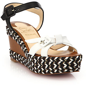 Christian Louboutin Lagoa Rope-Trimmed Leather Wedge Sandals