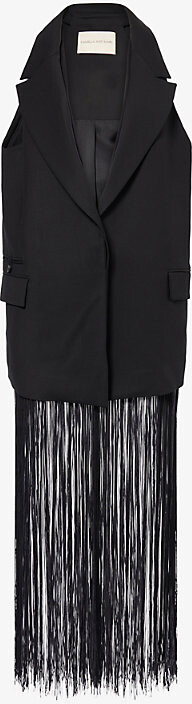 Camilla And Marc Womens Black Issa Fringed Stretch-Wool Vest 8