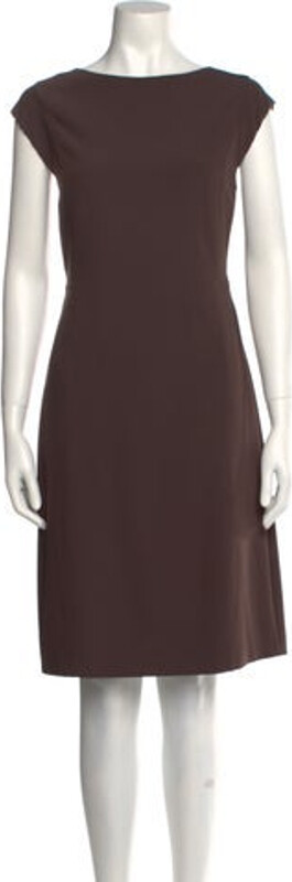 Rene Lezard Sheath Dress Brown Short Sleeve with Bateau Neckline Concealed Zip Closure at Side