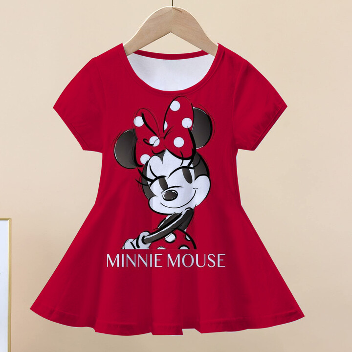 MINISO 3D printed Disney Mickey Mouse fashion cartoon pattern cute short sleeved dress cosplay youth girl outfit sweet clothes