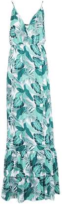 boohoo Tall Palm Print Ruffle Hem Maxi Dress