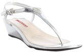 Thumbnail for your product : Prada silver leather thong strap wedge heel sandals
