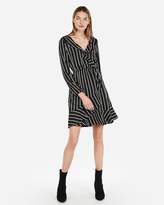 Thumbnail for your product : Express Petite Striped Elastic Waist Ruffle Wrap Dress