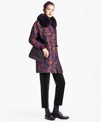 Brooks Brothers Floral Jacquard Coat with Removable Fox Fur Collar